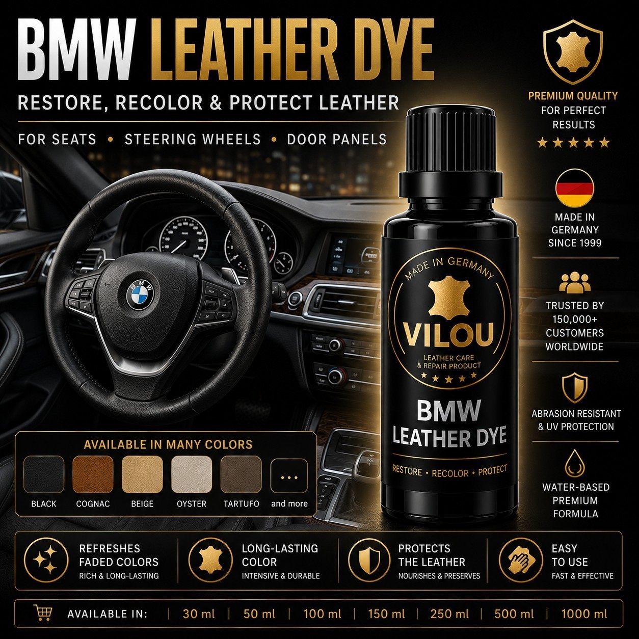 30ml BMW Leather Dye - Repair & Restore Seats and Steering Wheel, Original Colour