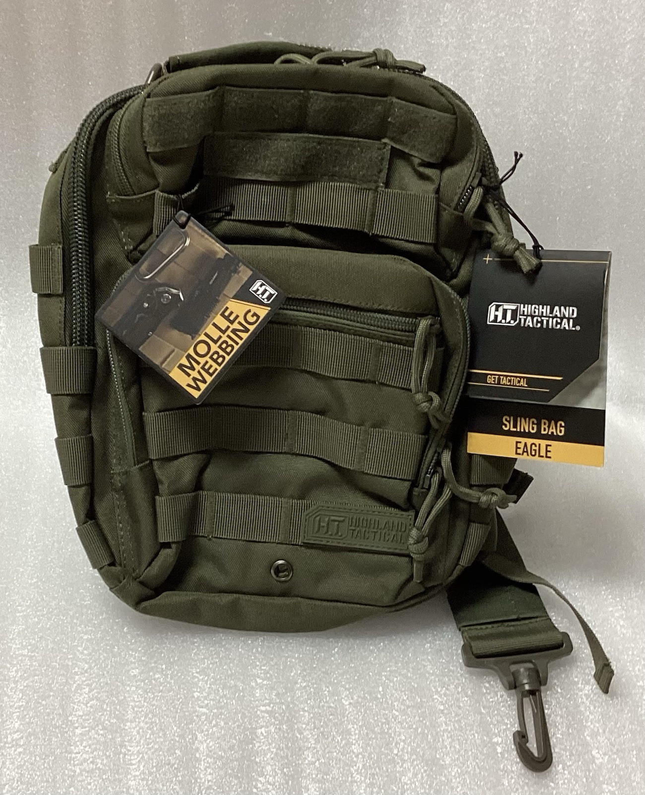 HIGHLAND TACTICAL Eagle Sling Bag - Molle Webbing Hook & Loop Patch Holder