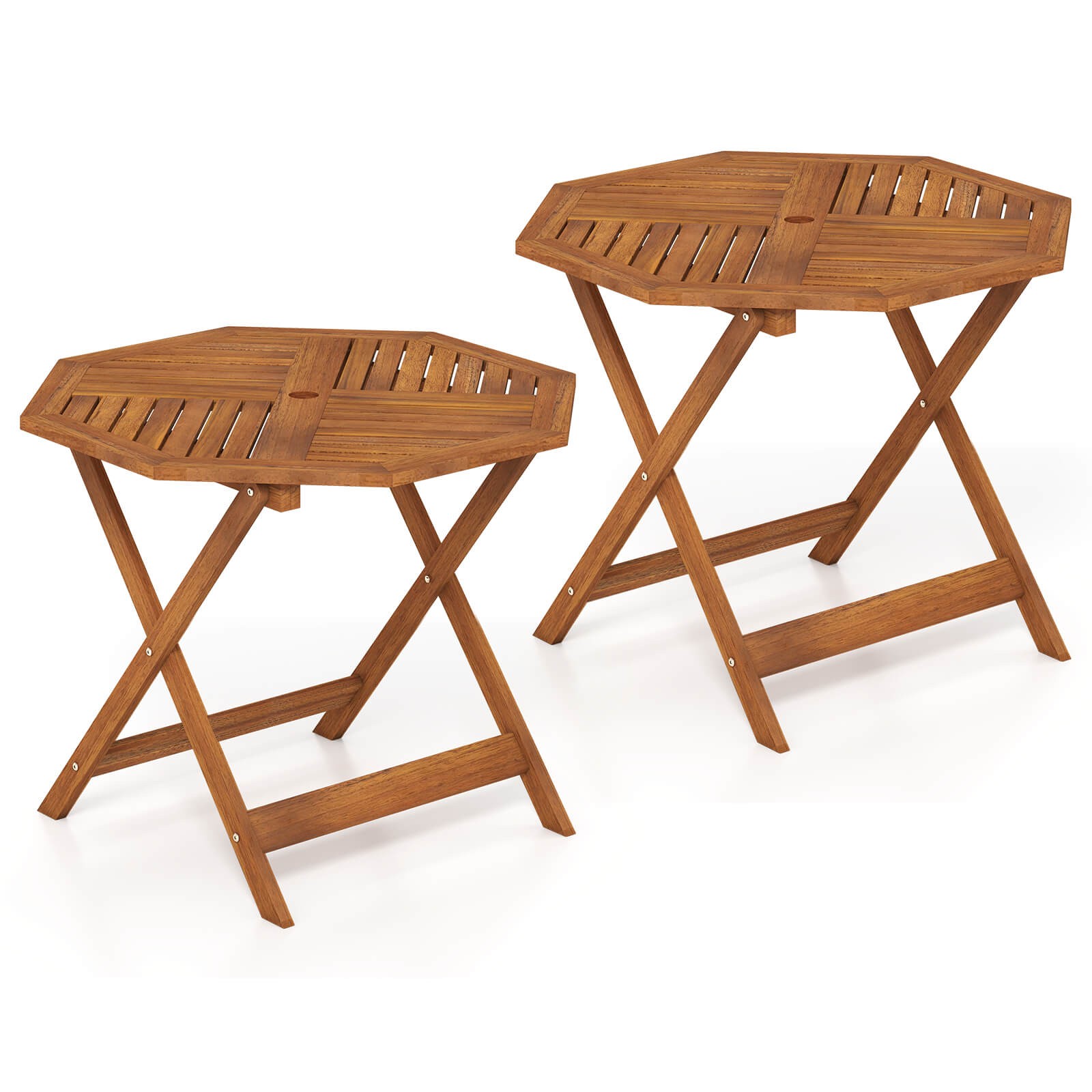 2PCS 35.5” Solid Wood Patio Dining Table w/1.97” Umbrella Hole Slatted Tabletop
