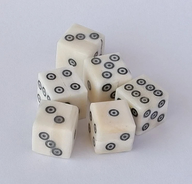 D6 Large Medieval Bone Dice Set of 6-9/16 Inch (14-15 mm) - Thick (Bone, 14 mm)