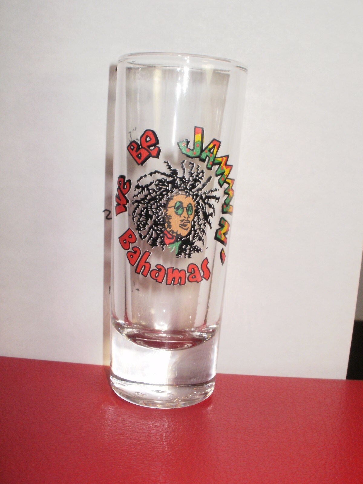VTG ~ BAHAMAS ~ "WE BE JAMMN'" ~ BOB MARLEY ~ TALL SHOT GLASS ~ B1C