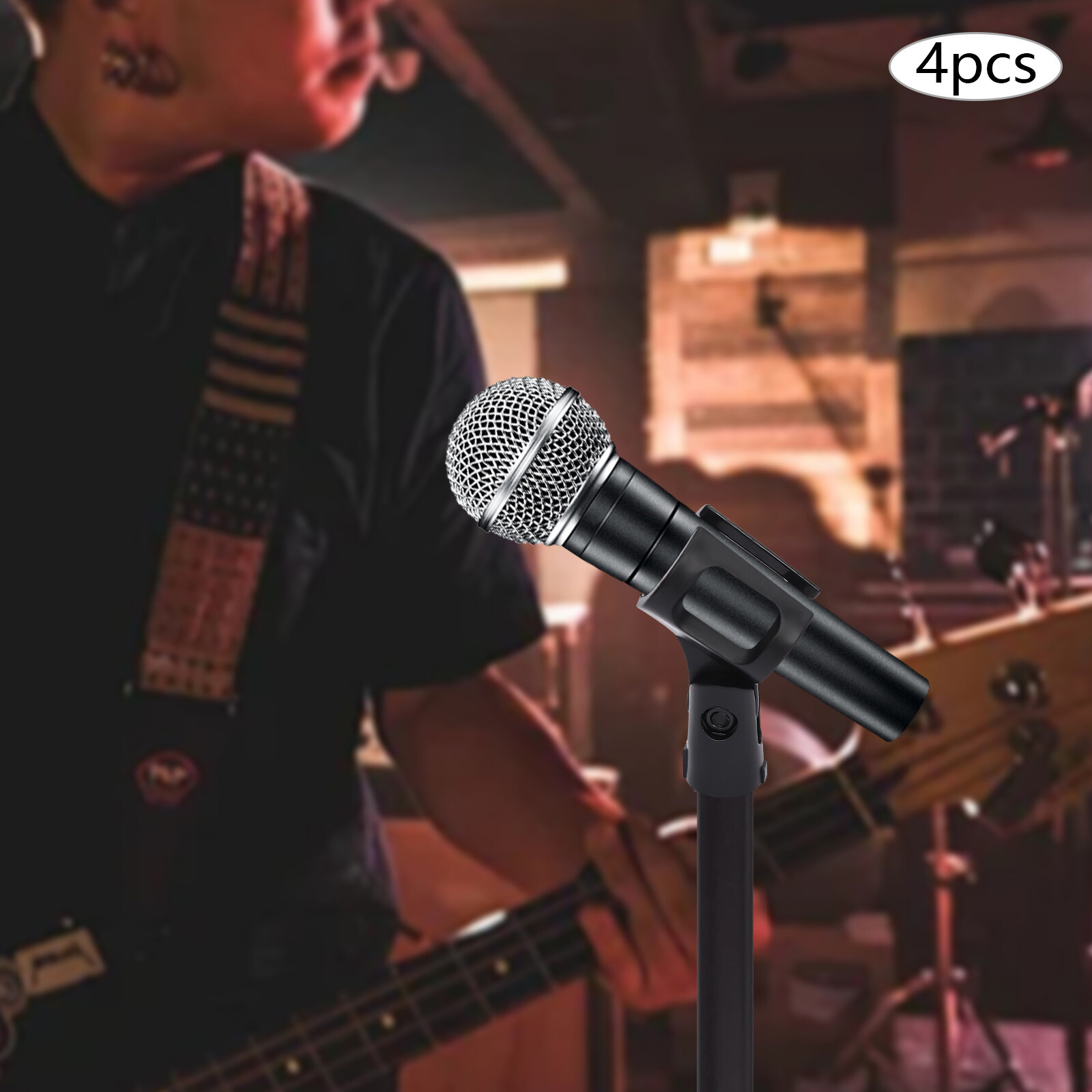 4 Pcs Universal 180° Microphone Clips Clamp Holder For Wired/ Wireless Mic Stand