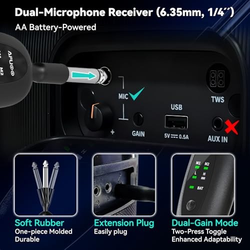 Wireless Microphone Set for Singing, Speech & Karaoke, 2.4GHz Dual-Mic