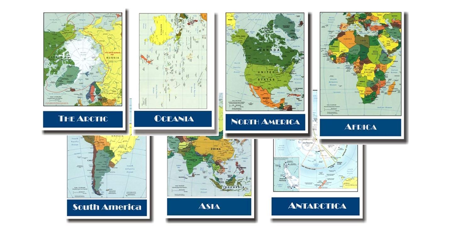 Continent Maps Educational Geography - 7 POSTER SET