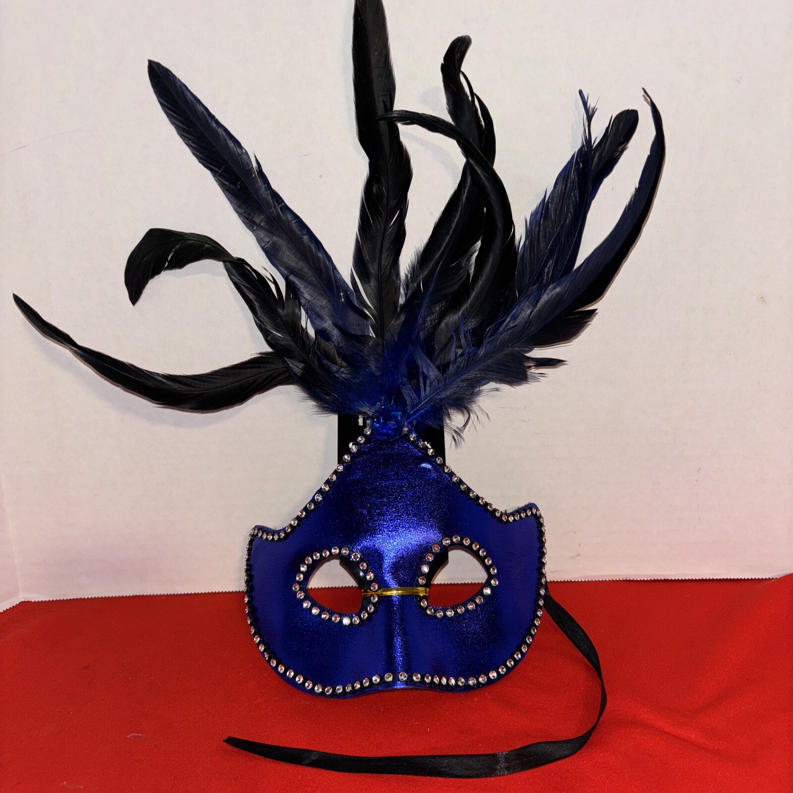 VENETIAN MASQUERADE BALL PARTY MASK FEATHERS-1 Side Of Tie Missing- New