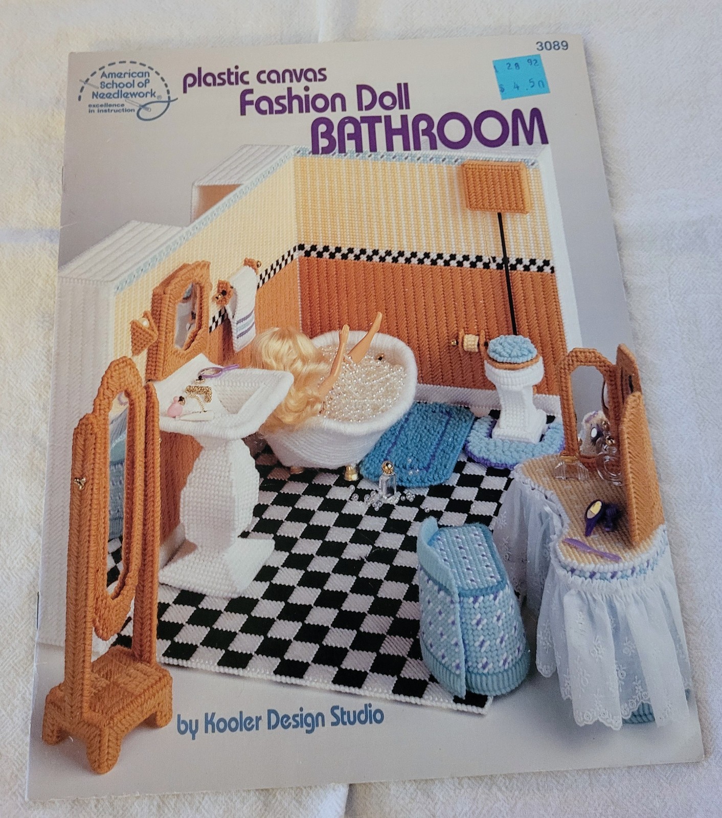 Fashion Doll Bathroom Plastic Canvas Pattern #3089 American Needlework Kooler