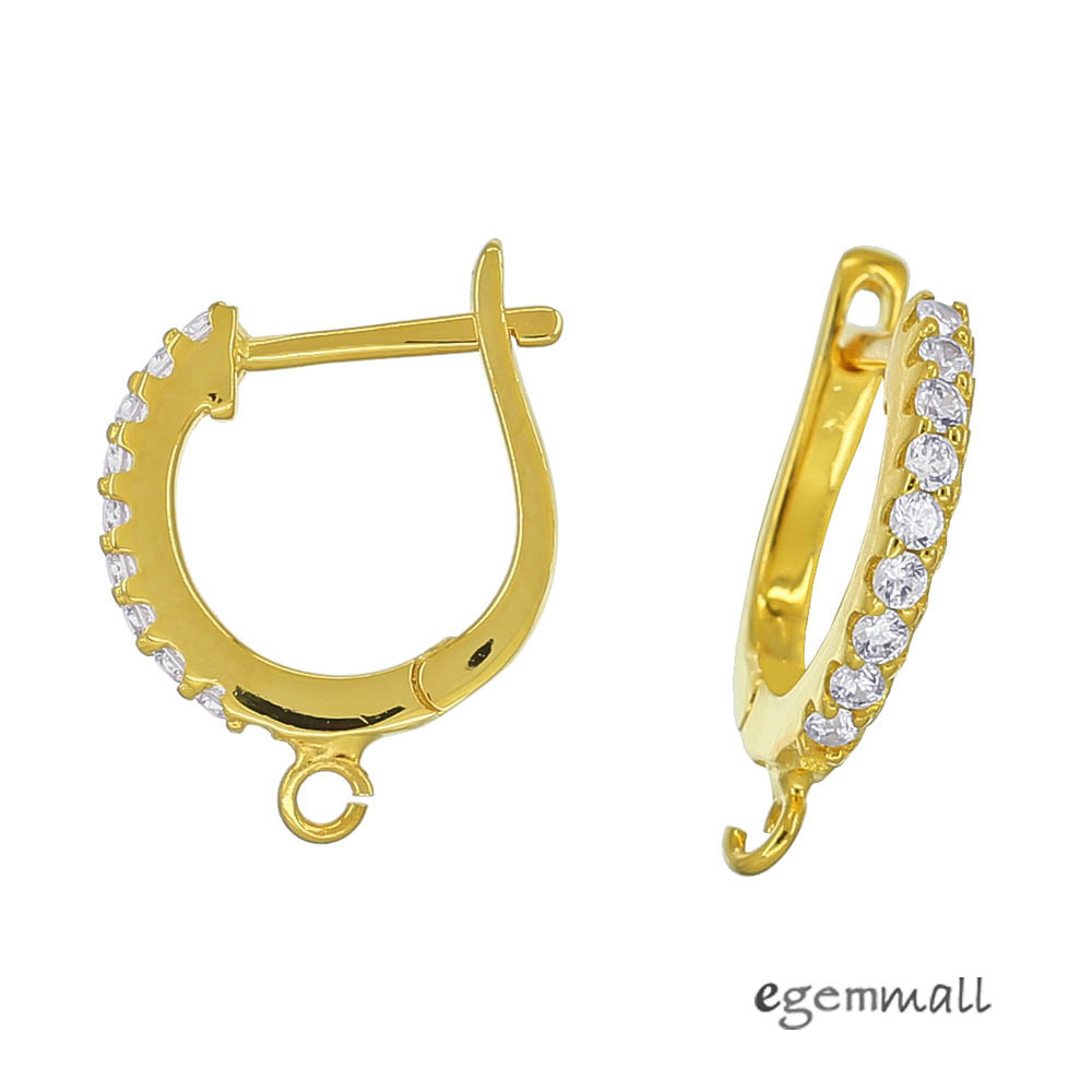 Fine Gold Plated Sterling Silver CZ Latch Back Earrings Hook Connector #99483