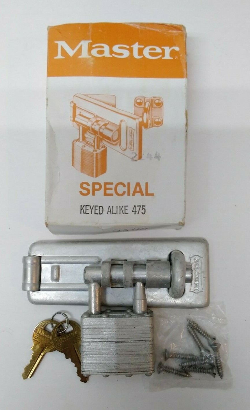 475KA Master Lock Special 475 Keyed Alike 4.5" Hasp w/ 4 Tumbler Padlock