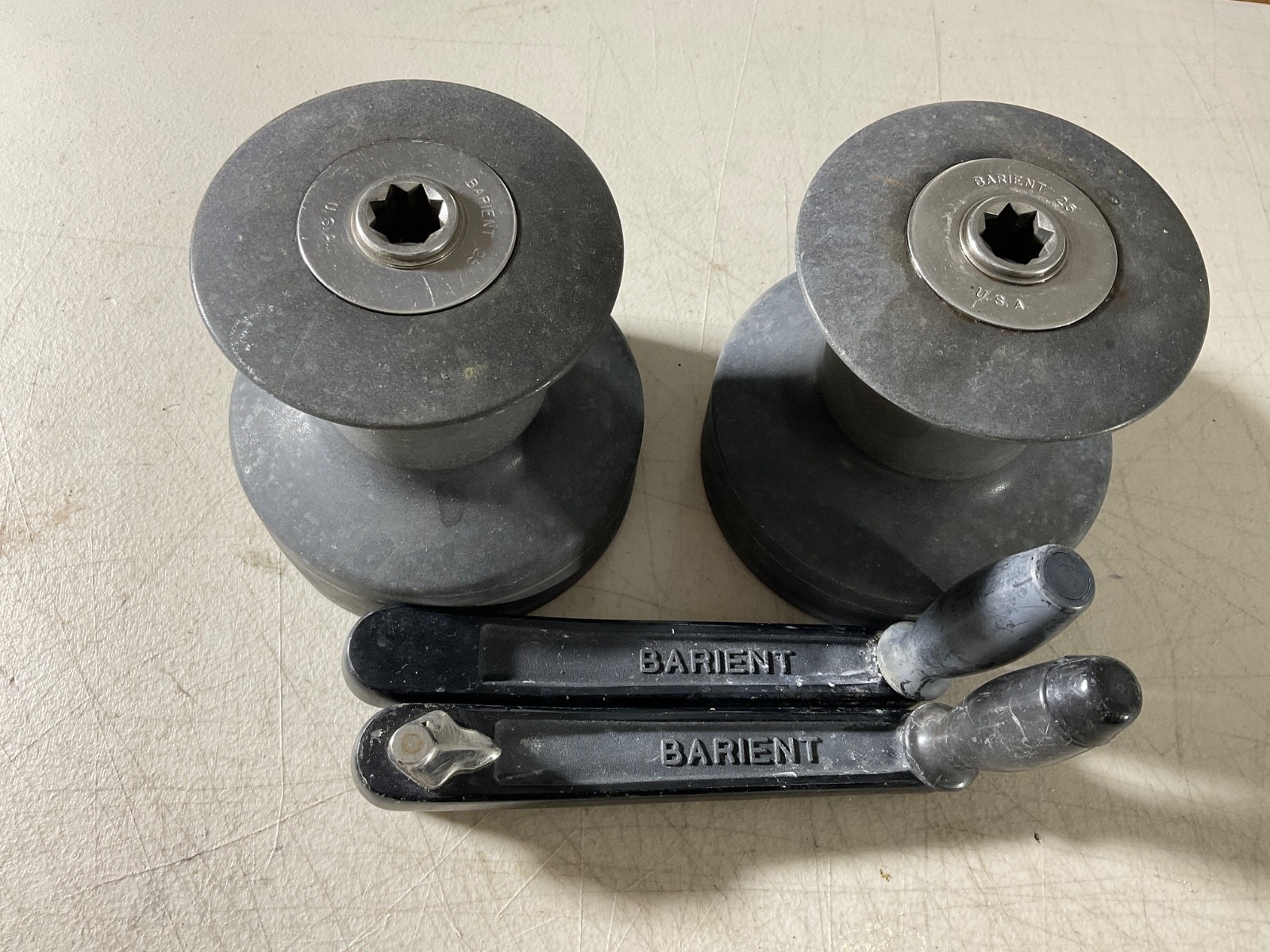 Pair Barient 25 winches. Aluminum. Double speed. Bronze internals. 2 winch hndls