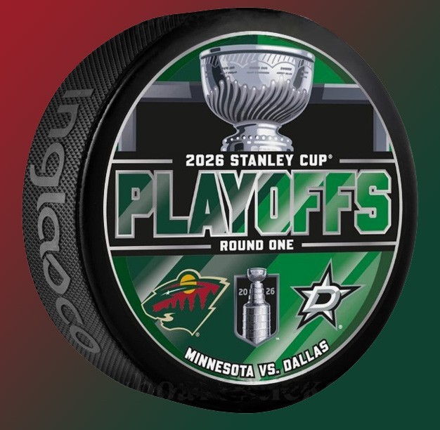2026 NHL STANLEY CUP PLAYOFFS ROUND 1 SOUVENIR PUCK MINNESOTA WILD DALLAS STARS