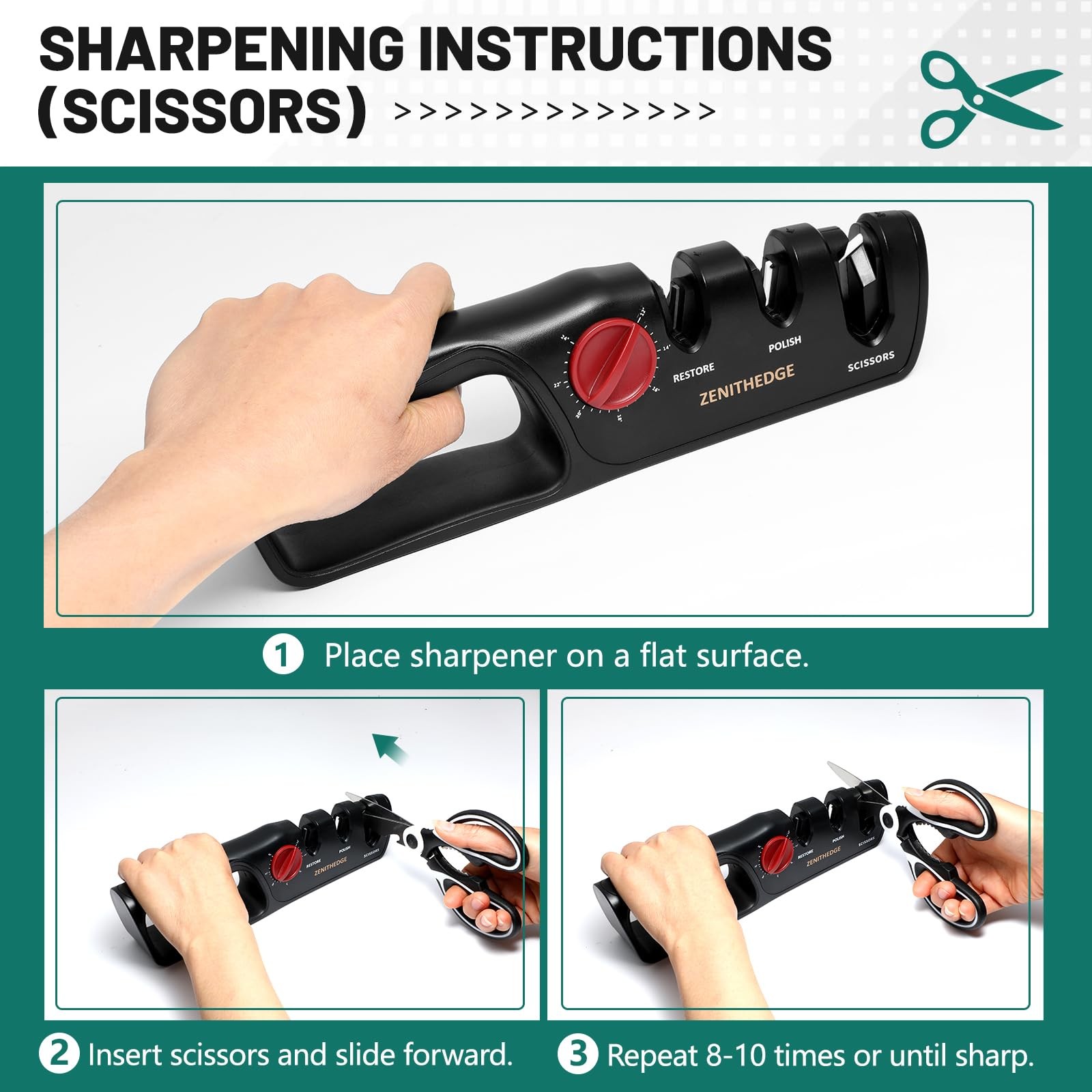 ZenithEdge 3-in-1 Adjustable Knife Sharpener 14-24 Angles for Kitchen, Fillet...