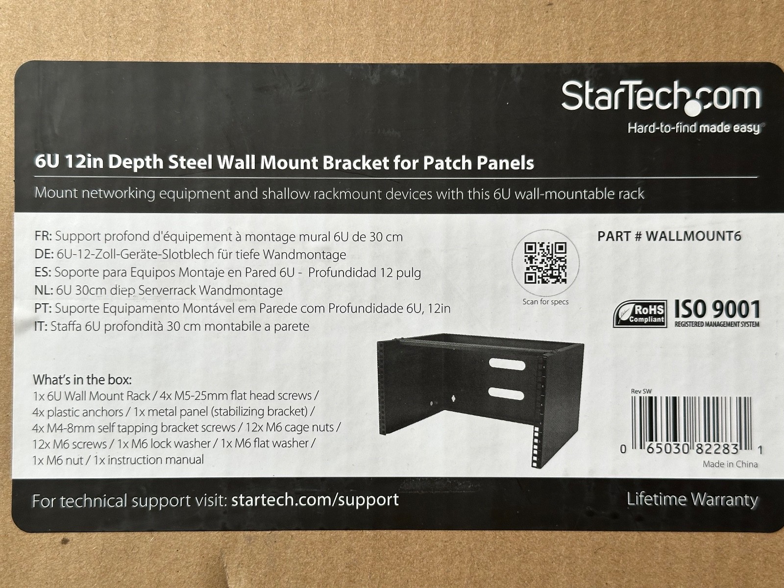 StarTech 6U 12in Deep Wall Mounting Bracket for Patch Panel - Steel - Black
