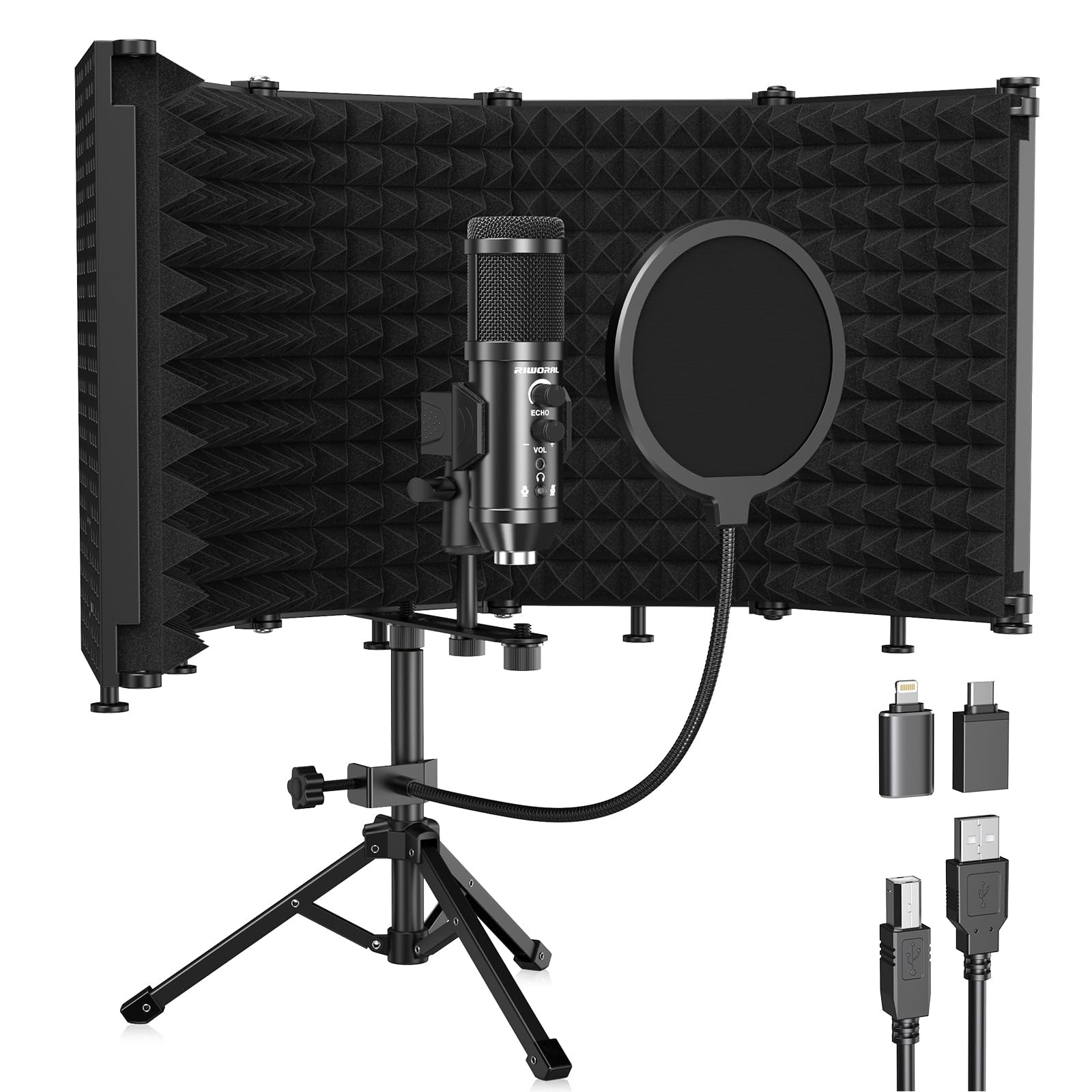 Studio Recording Microphone Isolation Shield with Pop Filter &Tri-Stand Kit Musi