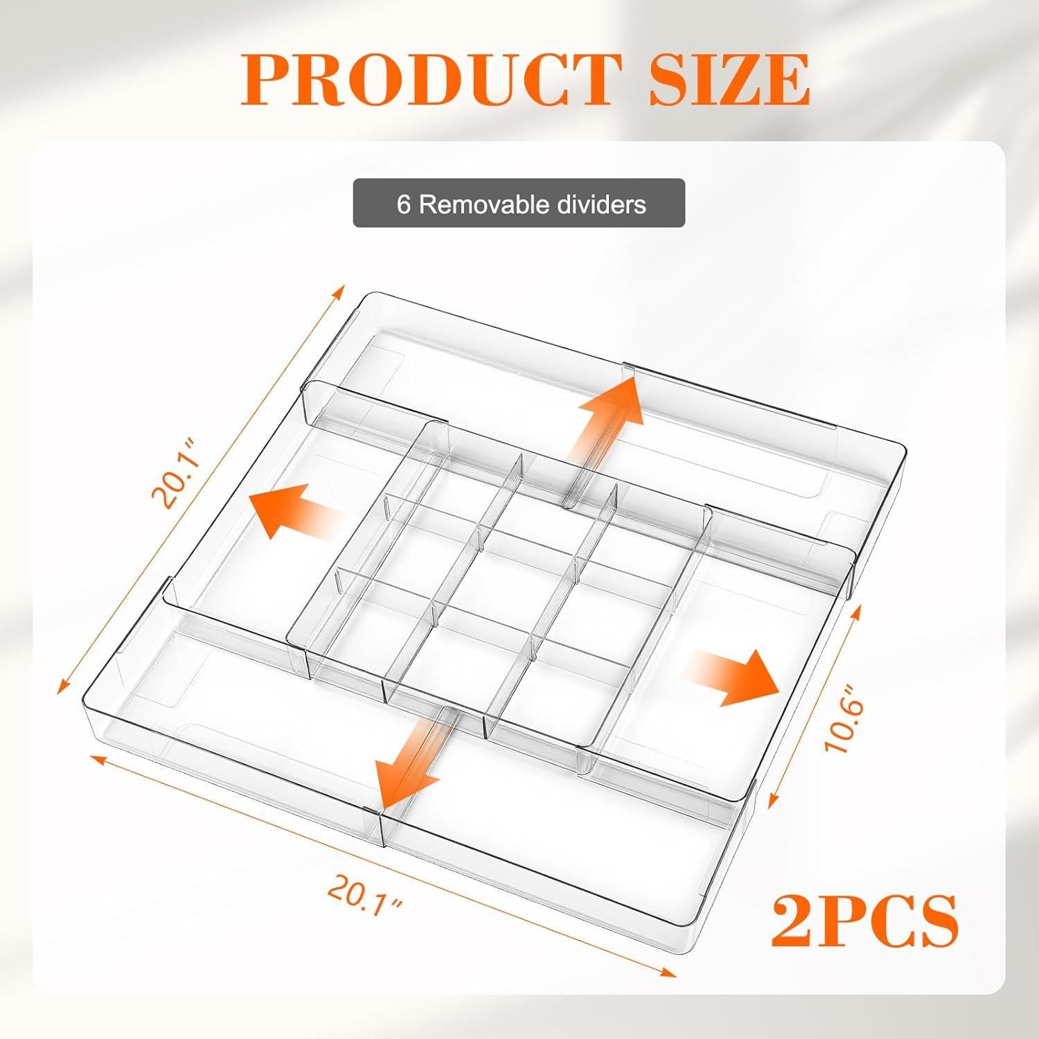 2 Pcs Large Expandable Acrylic Drawer Organizers, Grid Adjustable Drawer, Divide