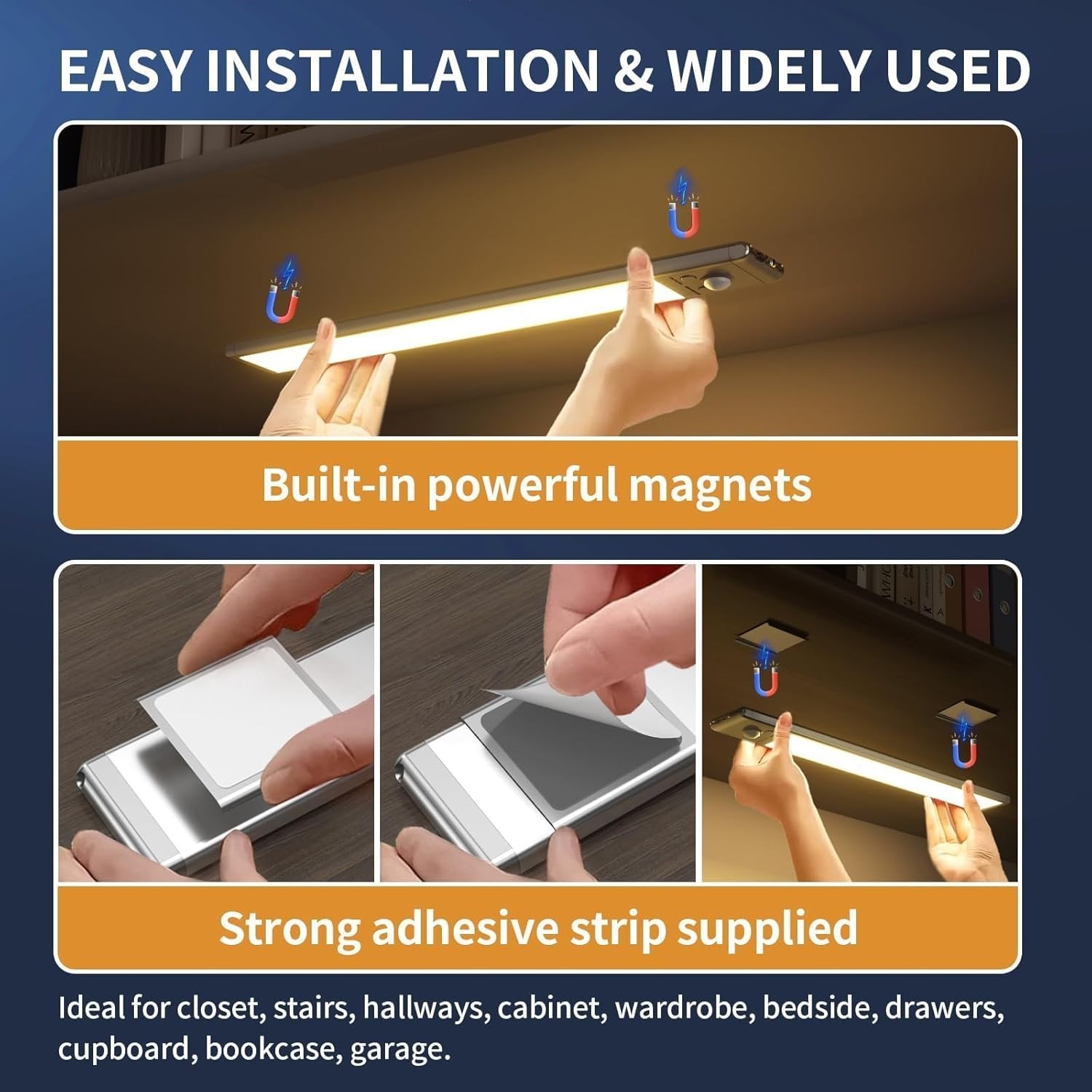 76 LED Motion Sensor Light, 2 Pack USB Rechargeable under Cabinet Lights