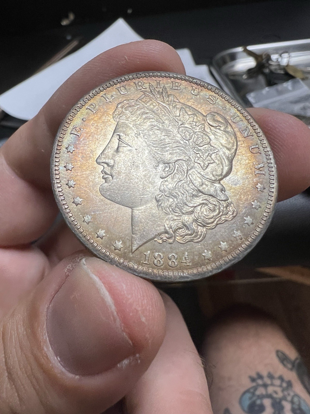 1884-O Morgan Dollar Toned UNC Orginal Bank Promo Holder