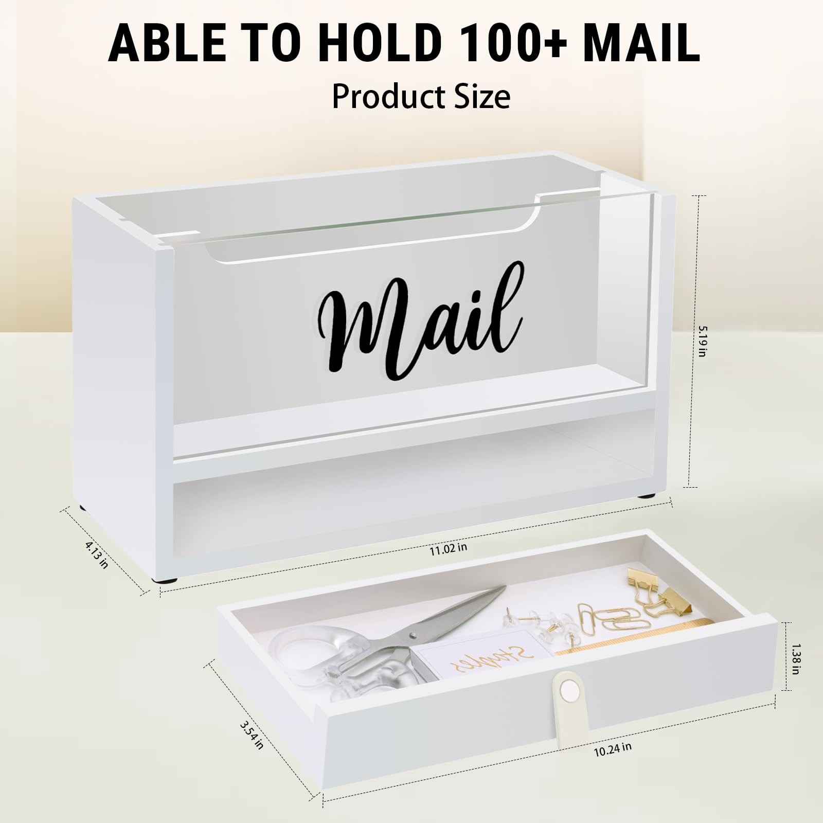 Two-Layer Solid Wooden Mail Storage Organizer Acrylic Drawer Leather Handle Gift