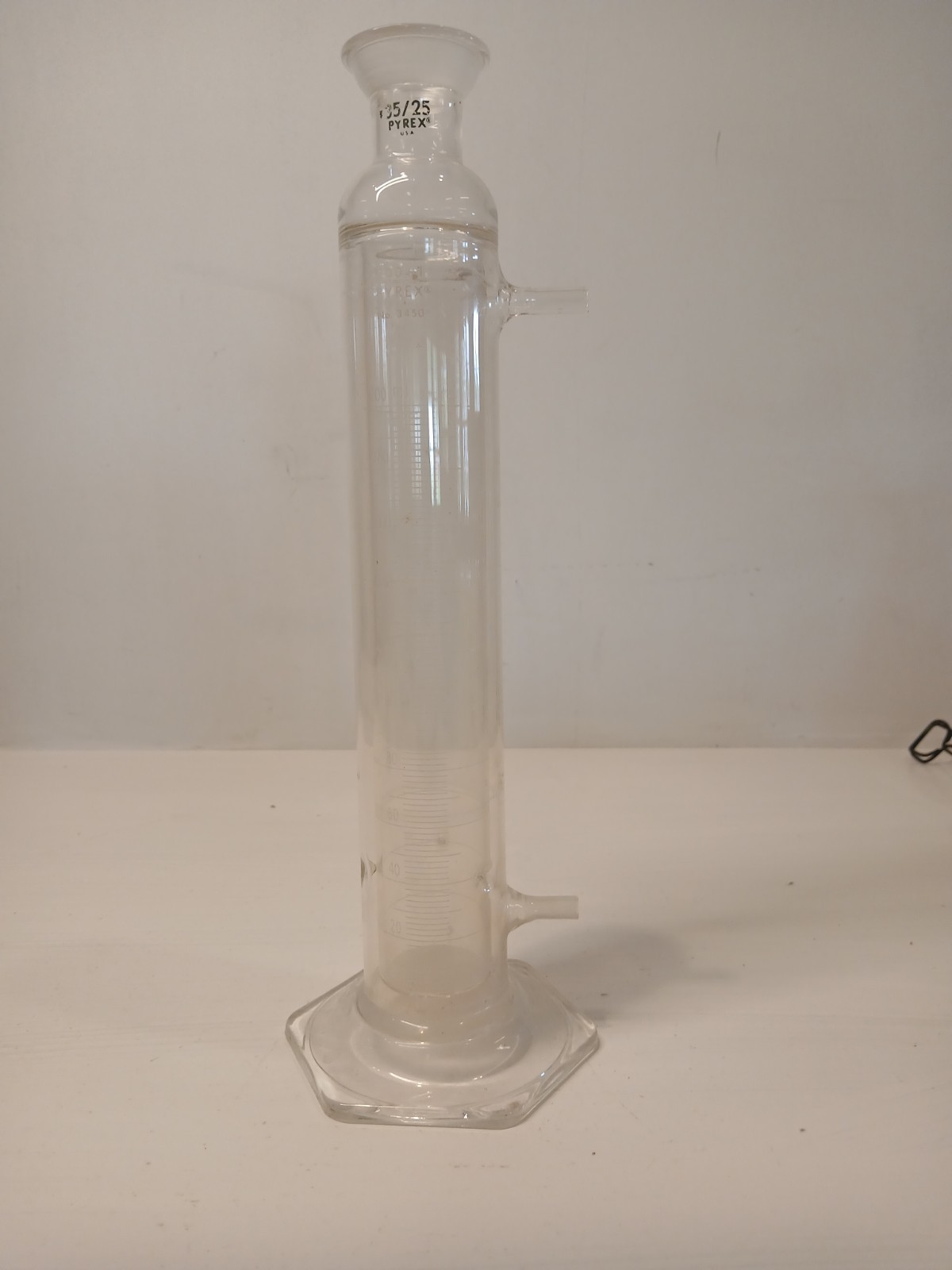 Vintage Pyrex No. 3450 200ml Jacketed Graduated Cylinder Lab Glassware 35/25...