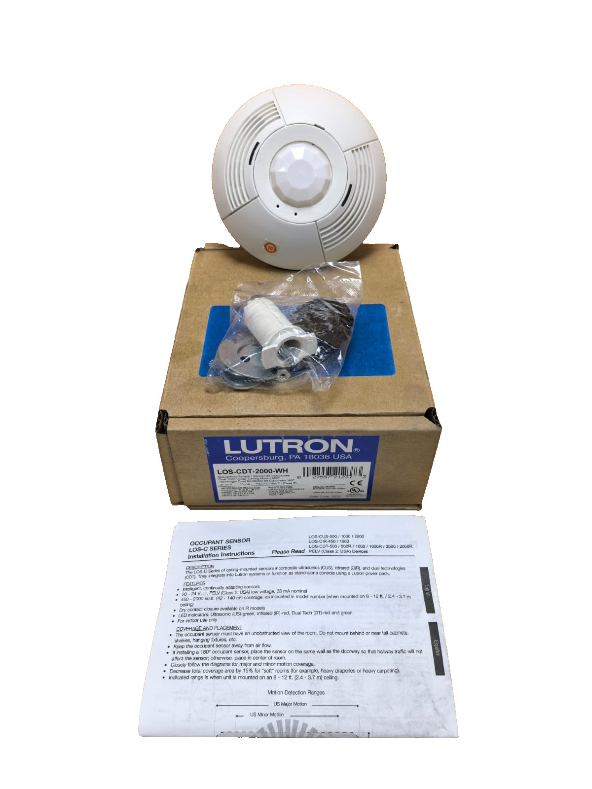 LUTRON LOS-CDT-2000-WH OCCUPANCY SENSOR DUAL TECHNOLOGY CEILING MOUNT