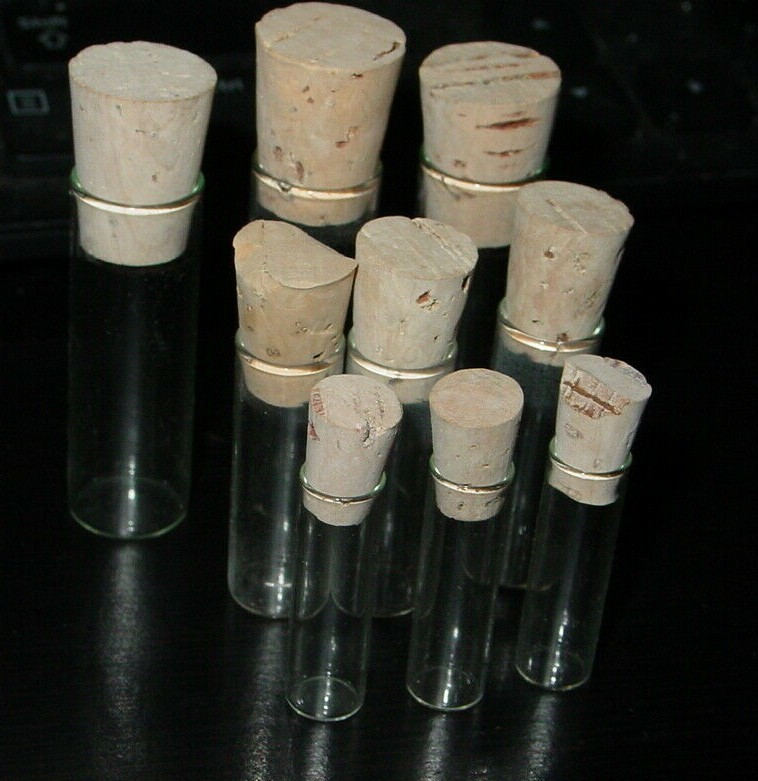 SNUFF SILVER GOLD DIRT SUGAR HOLDERS VINTAGE GLASS VILE SET of 9 -FREE SHIPPING!