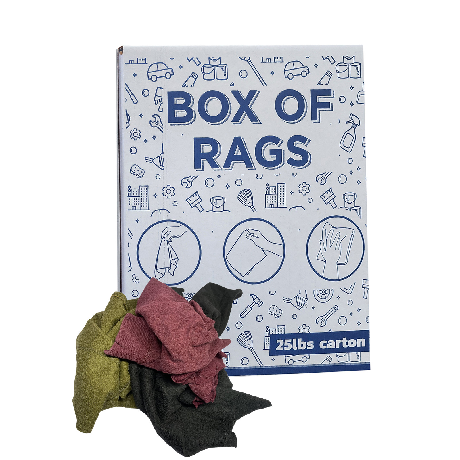 Color Fleece Cotton Wiping Rags - 25 lbs. Box - Multipurpose Cleaning