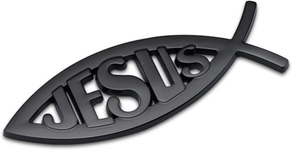 Black Aluminum Alloy Jesus Fish Emblem Badge Decal for Christian Auto (1 Pack)