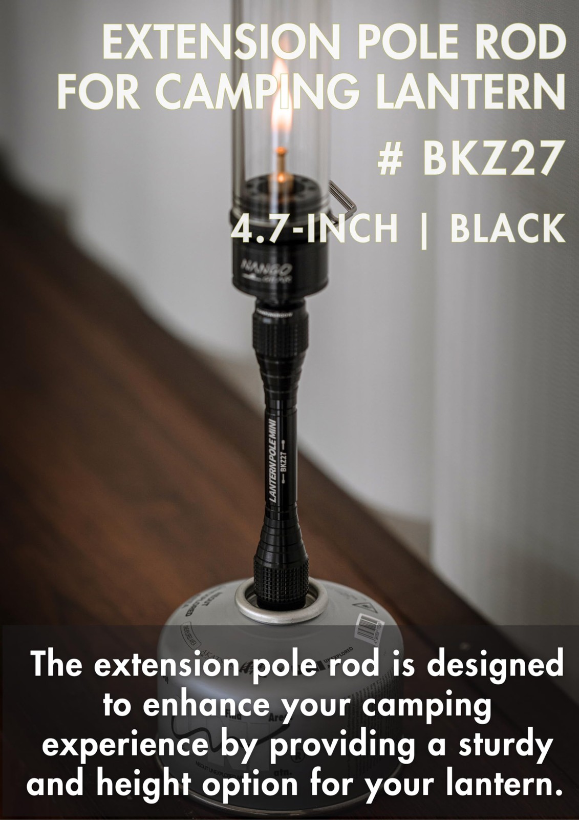 Campingmoon Camping Gas Lantern Extension Pole Rod Black
