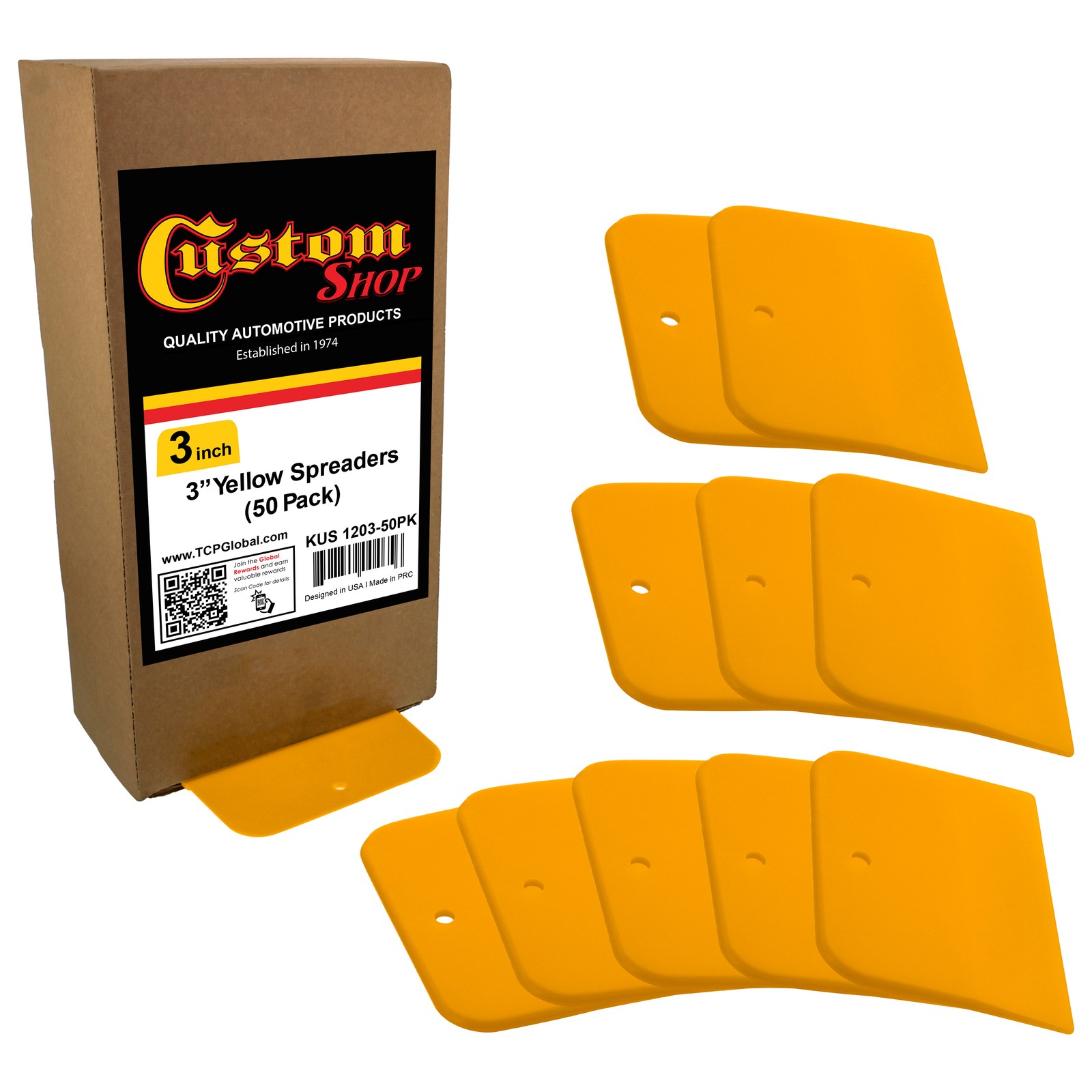 Custom Shop 3 Inch Spreaders for Auto Body Fillers, Putties and Glazes - 50 Pack