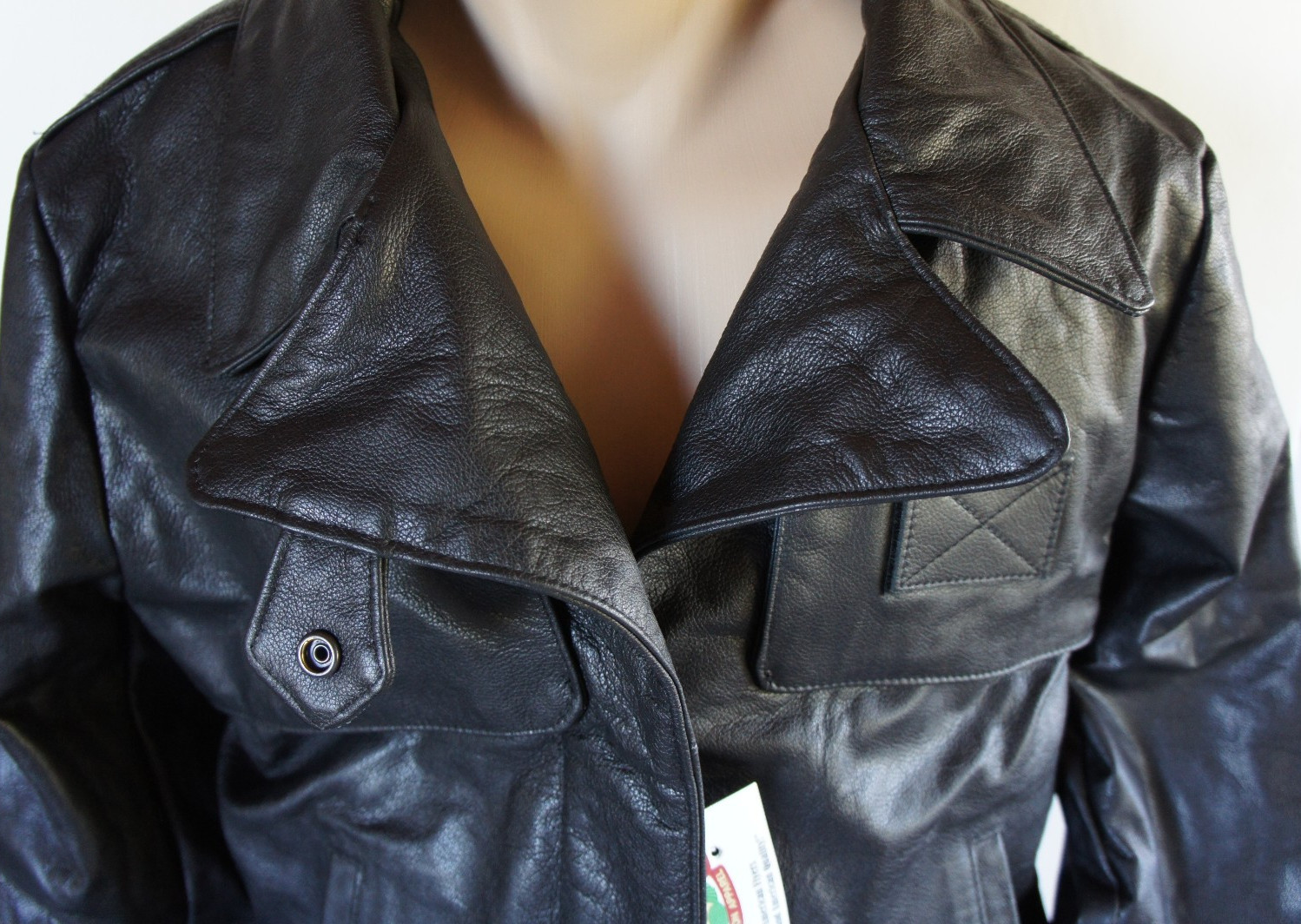 PERONNE Ladies Black Leather Professional Pilot Airline Flight Jacket NWT Size L