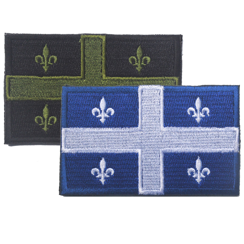 2 PCS QUEBEC PROVINCES FLAG CANADA STATES FLAG TACTICAL HOOK PATCH BLUE GREEN
