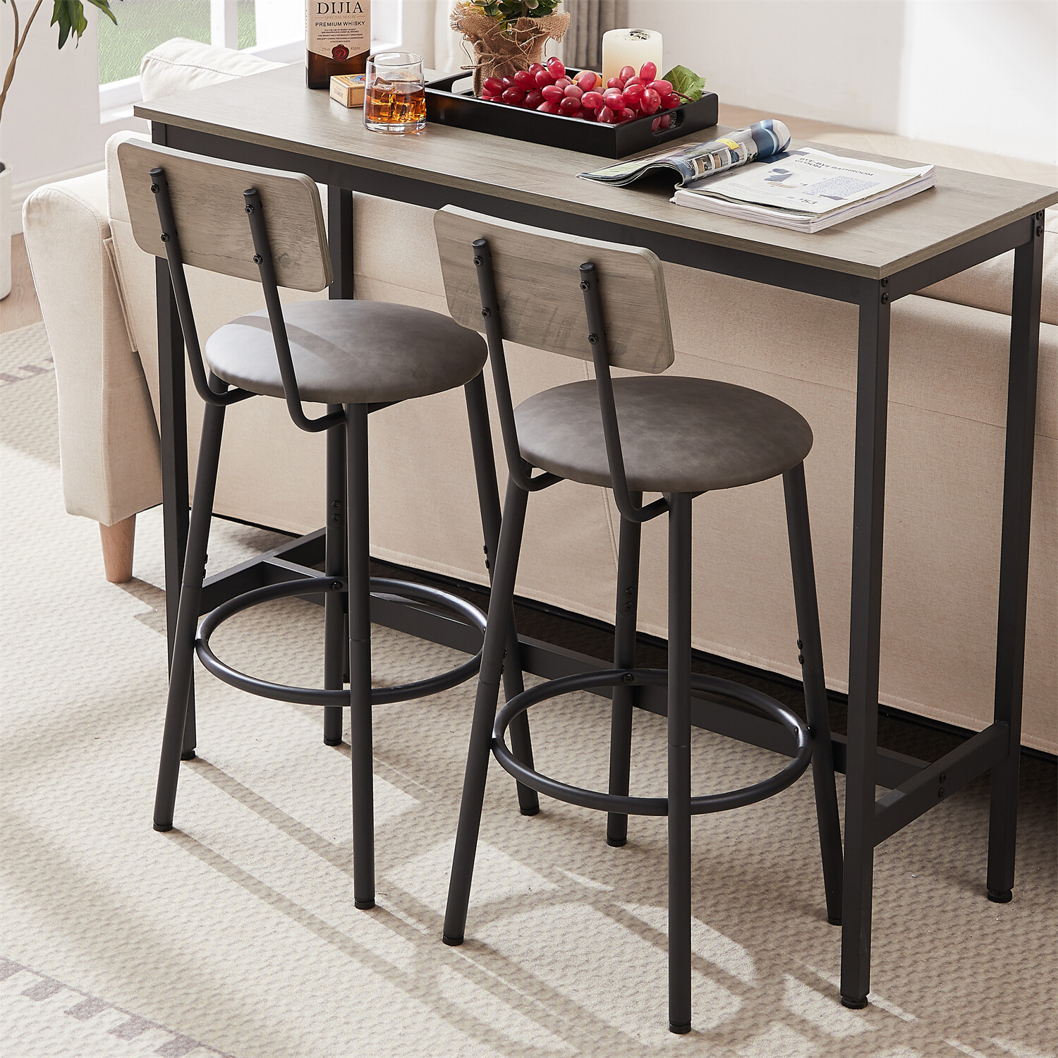 3 Piece Bar Table Set Counter Height Kitchen Pub Table with 2 Bar Stools