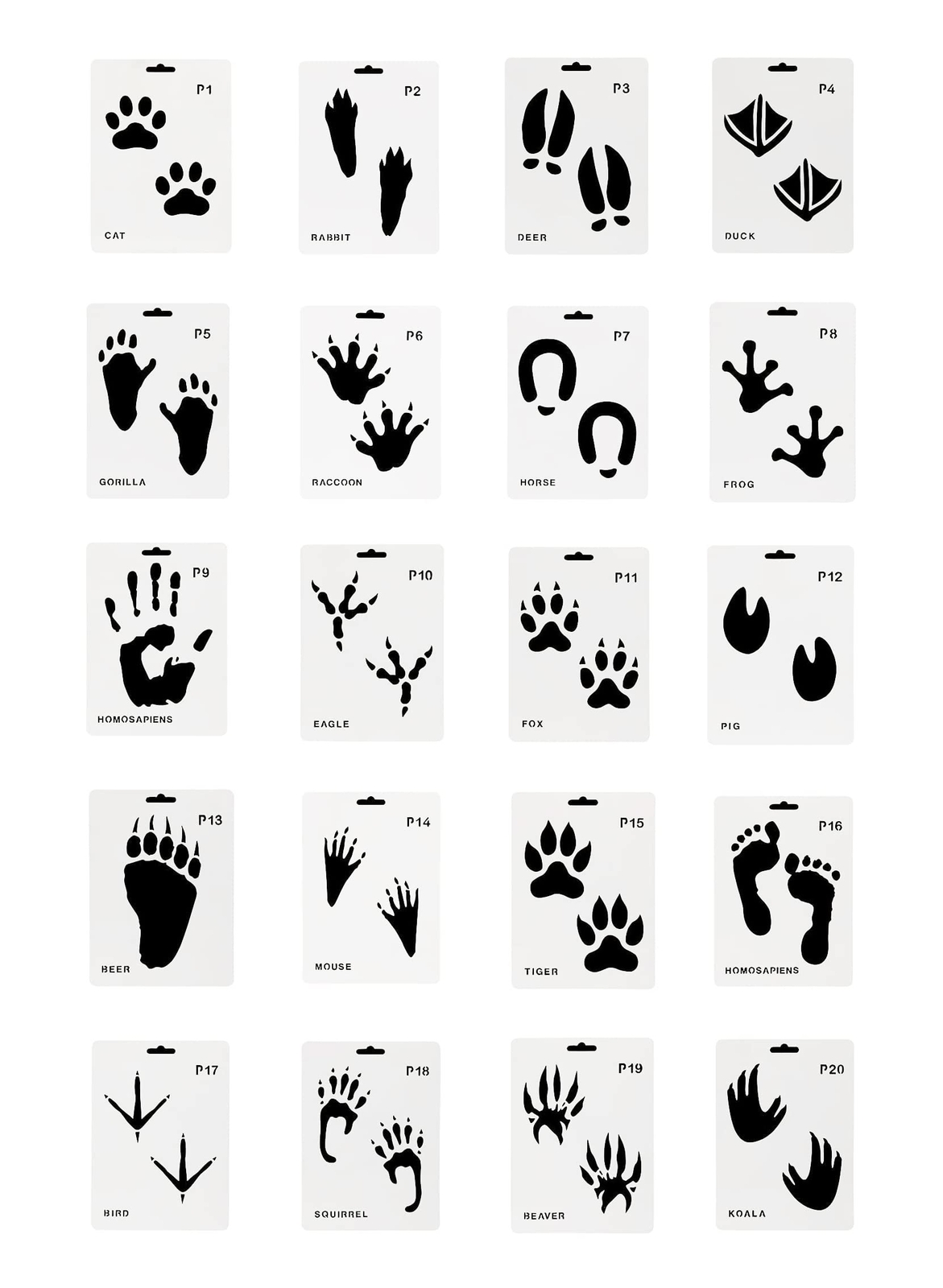 Sowaka 20 Pcs Animal Footprint Stencils Plastic Reusable Painting Templates f...