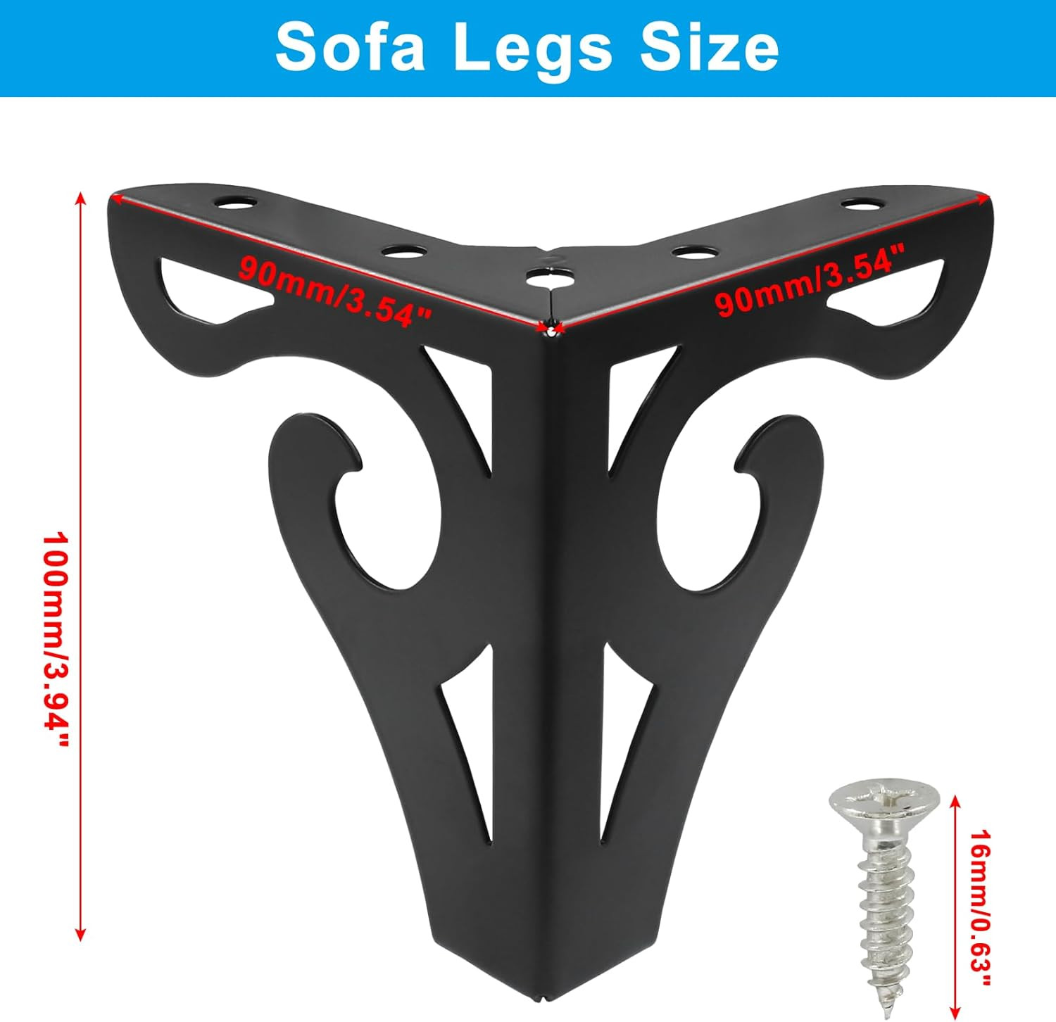4 Inch Hollow Out Furniture Legs Set of 4 Black Artistic Metal Sofa Cabinet Legs