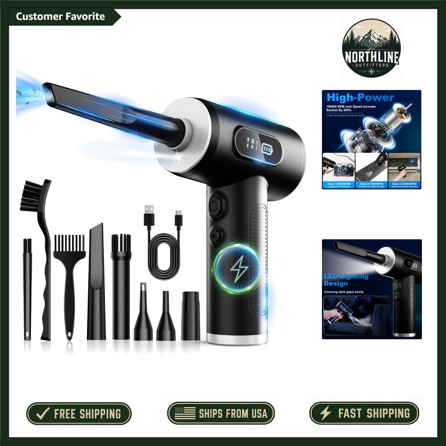 Rechargeable Cordless Air Duster - 100000RPM Electric Blower with LED Display