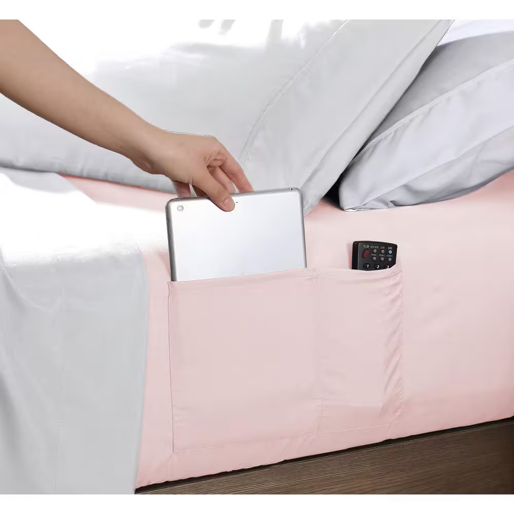 Twin Size Microfiber Fitted Sheet with 8 In. Double Storage Pockets, Blush Free