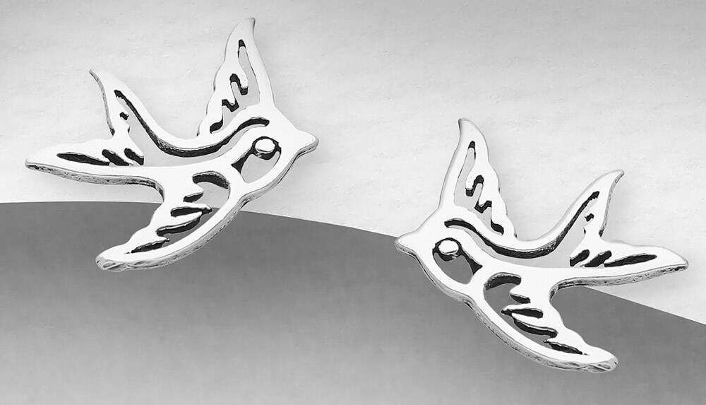 Solid Sterling Silver Love Bird Peace Dove Stud Earrings Soaring Swallow 10mm 1g