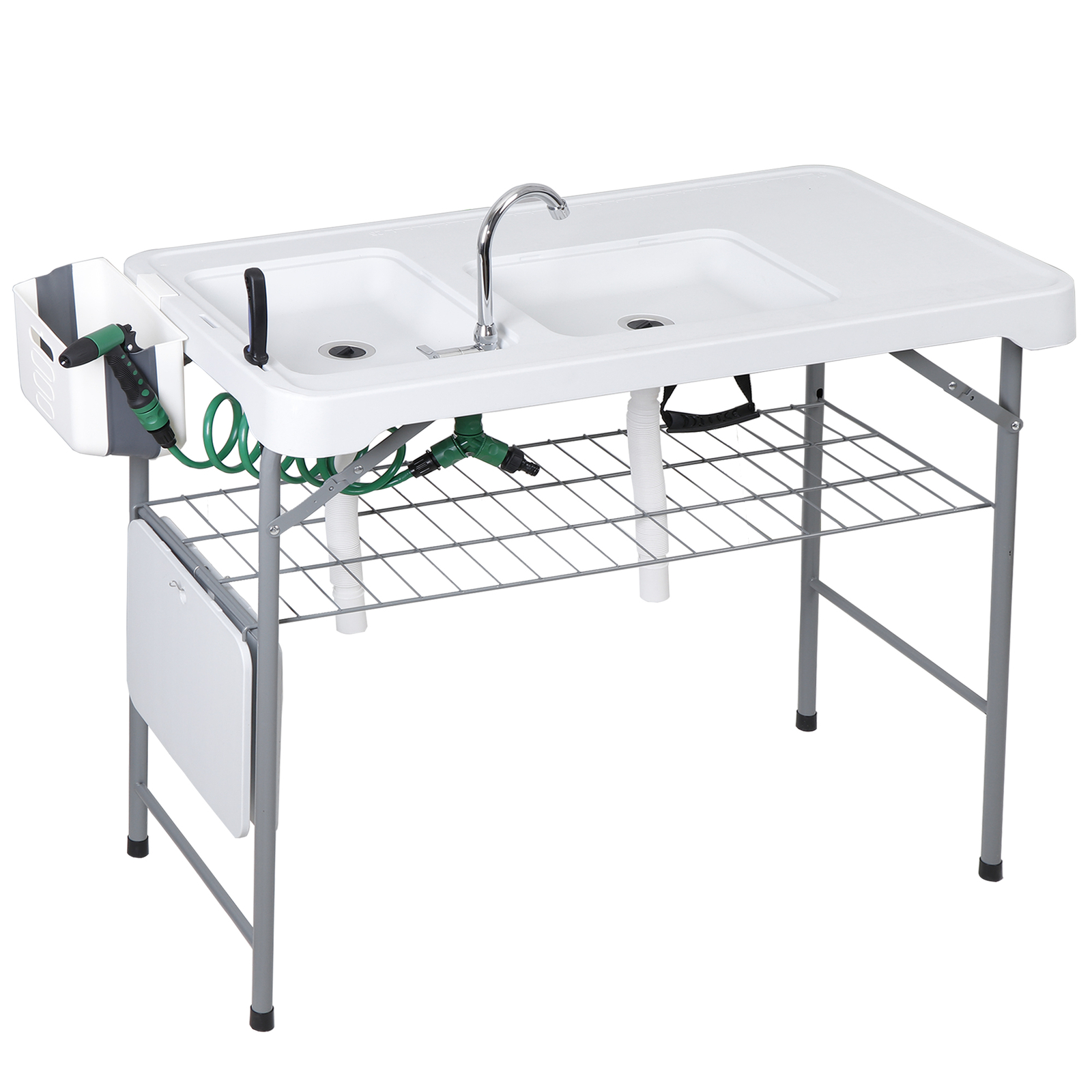 Deluxe Fish Cleaning Camp Table Sink with Flexible Faucet Portable Outdoor Patio
