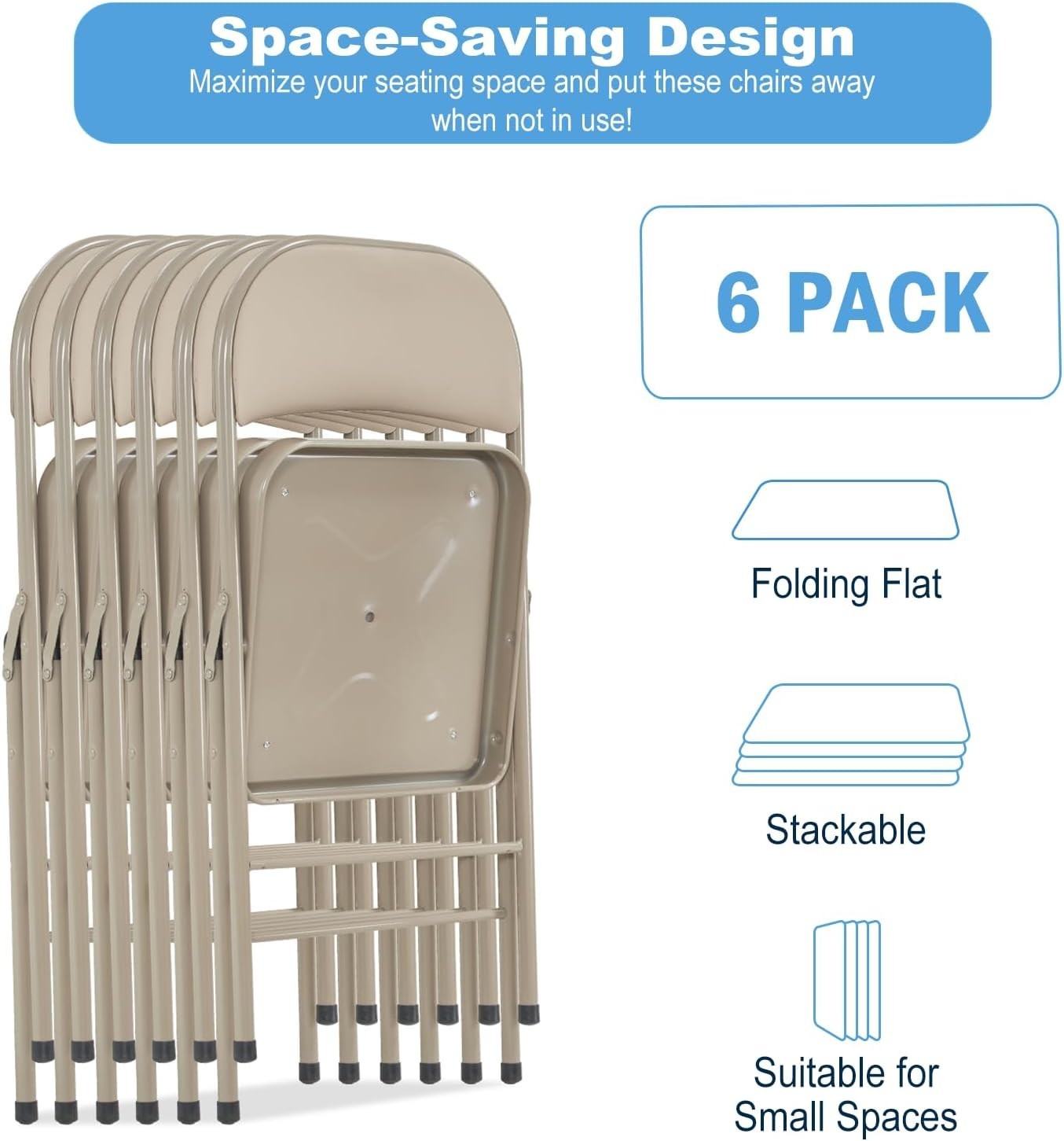 6 Pack Folding Chairs Padded Cushion Back Padded Steel Frame Portable Stackable