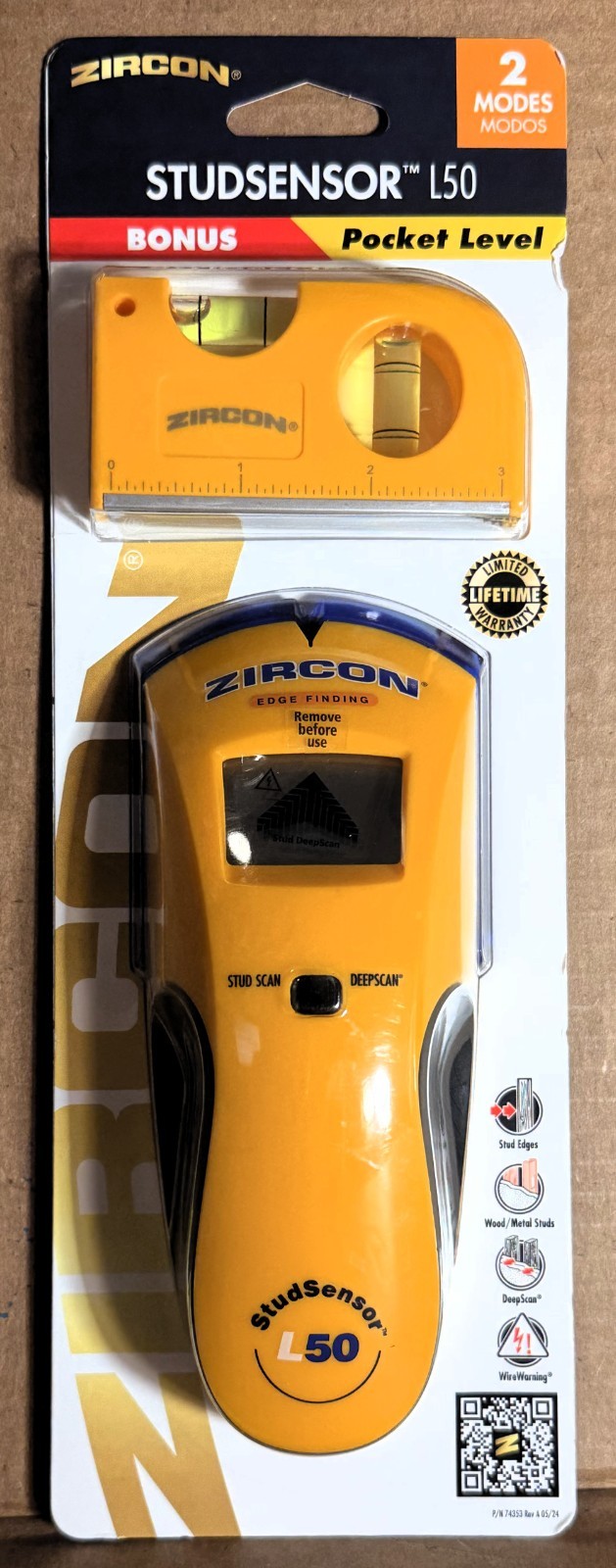 Zircon StudSensor L50 Edge Finding Electronic Stud Finder with Pocket Level