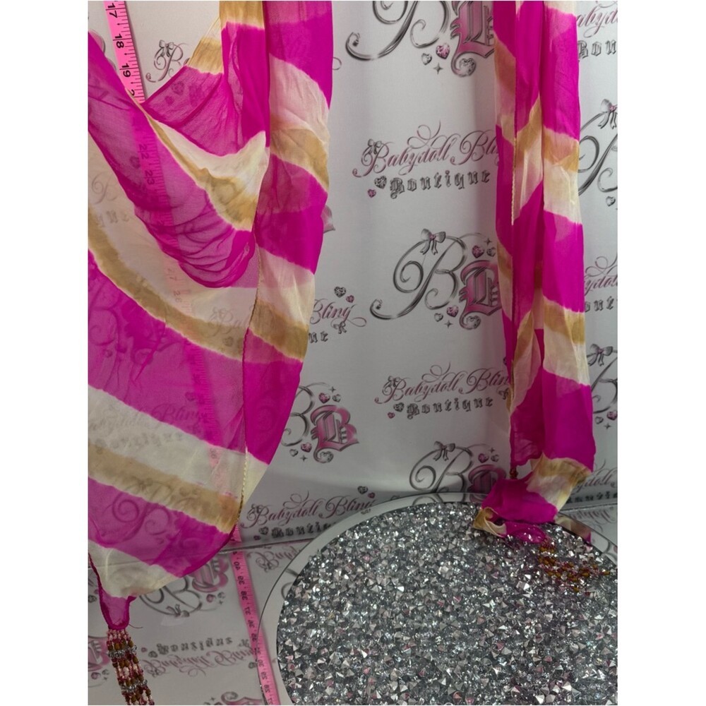 Scarf scarve beaded neon stripes Lightweight Pink and Cream Striped Scarf by