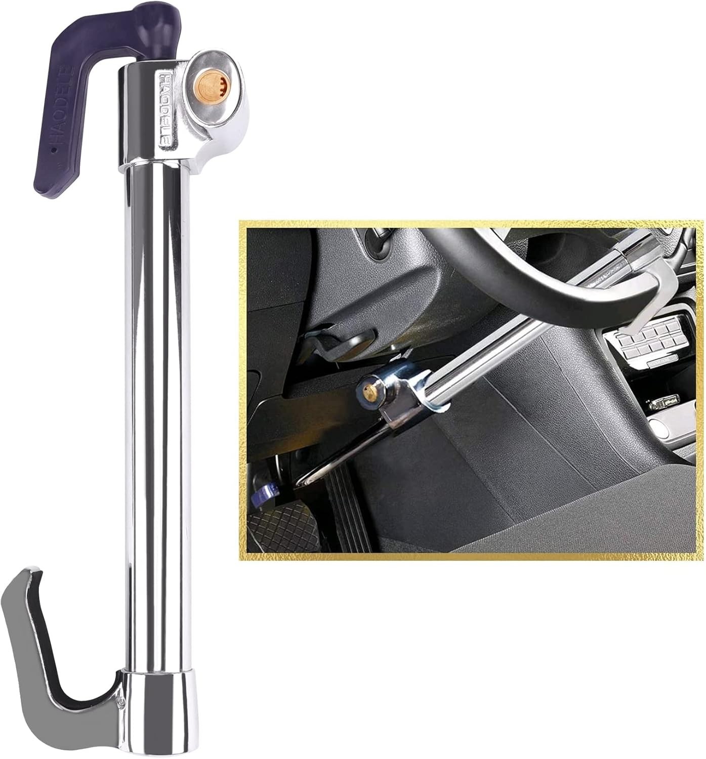 Universal Steering Wheel Brake Lock Anti-Theft Retractable Double Hook