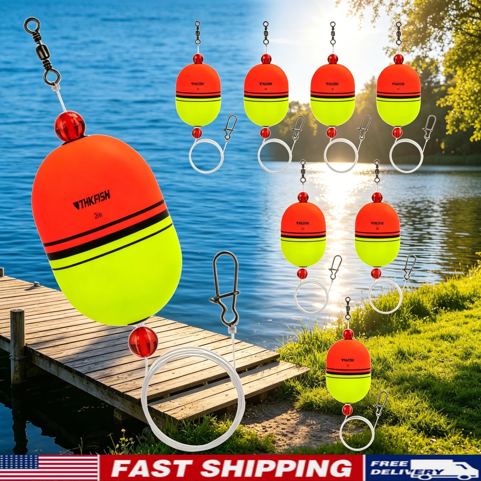 8PCS THKFISH Integral Oval Fishing Slip Bobbers EVA Foam Popping Weighted Floats