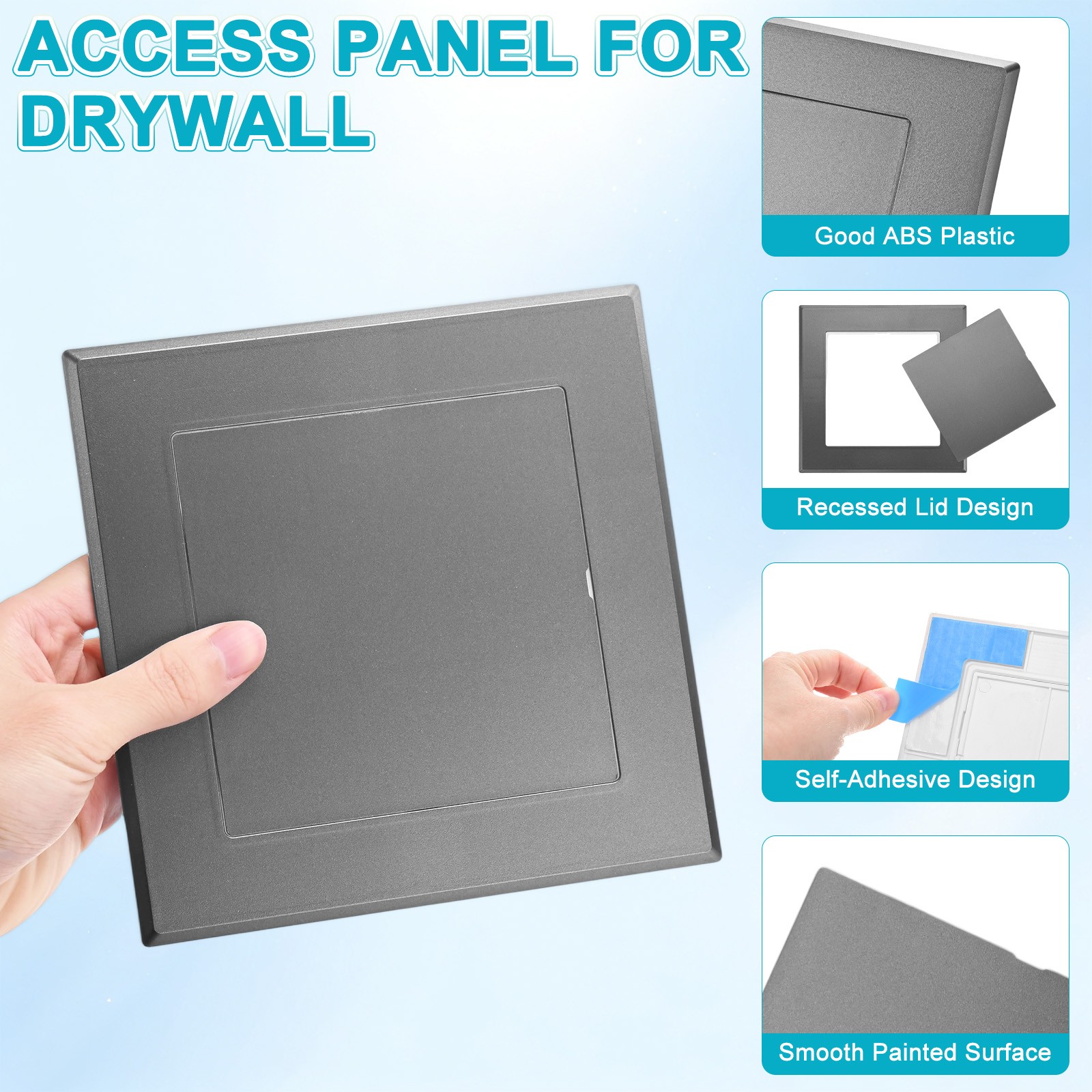 2-Pack Access Panel for Drywall, 5x5" Plastic Removable [Grey, Square]