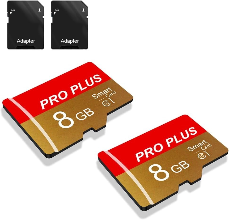 2 Pack 8GB High-Speed TF Cards with Adapter - Universal Device Compatibility