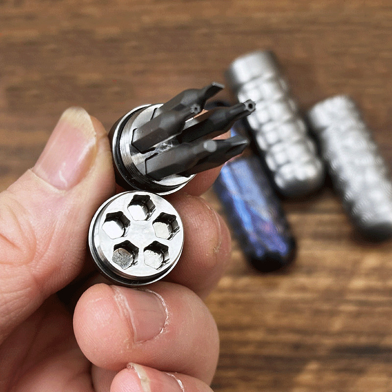 Titanium Pocket Mini Waterproof Holder with Bits Portable Outdoor EDC Tools Gift