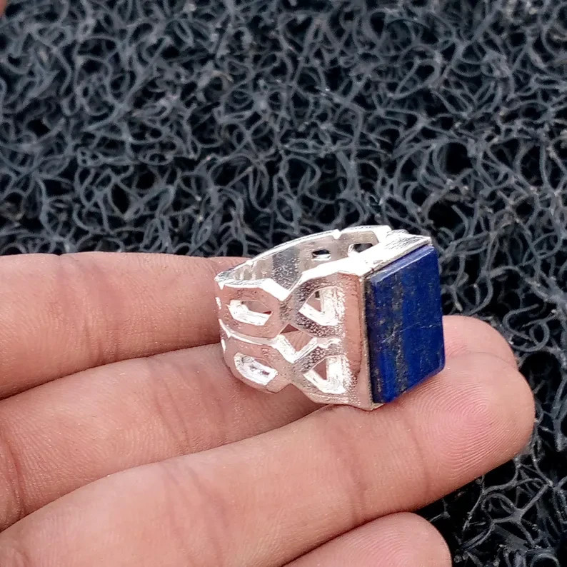 925 Sterling Silver Lapis Lazuli Gemstone Ring Handmade Gift Men's Ring B119