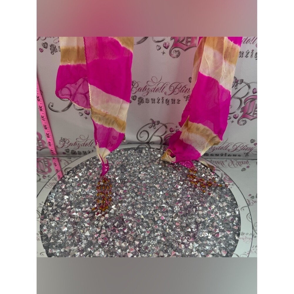 Scarf scarve beaded neon stripes Lightweight Pink and Cream Striped Scarf by