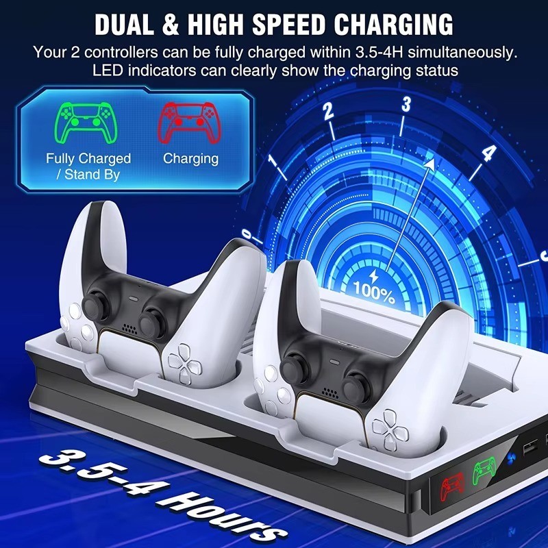 PS5 Cooling Stand With Built-In Dual Controller Charger