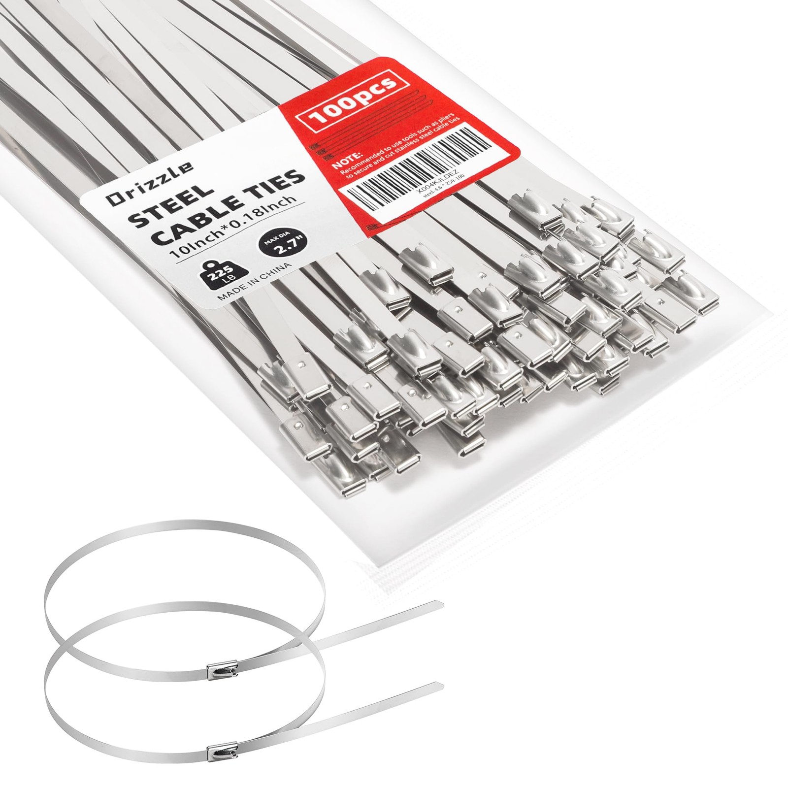 Metal Zip Ties 10 Inch 100PCS 304 Stainless Steel Cable Ties 225lbs Heavy Dut...