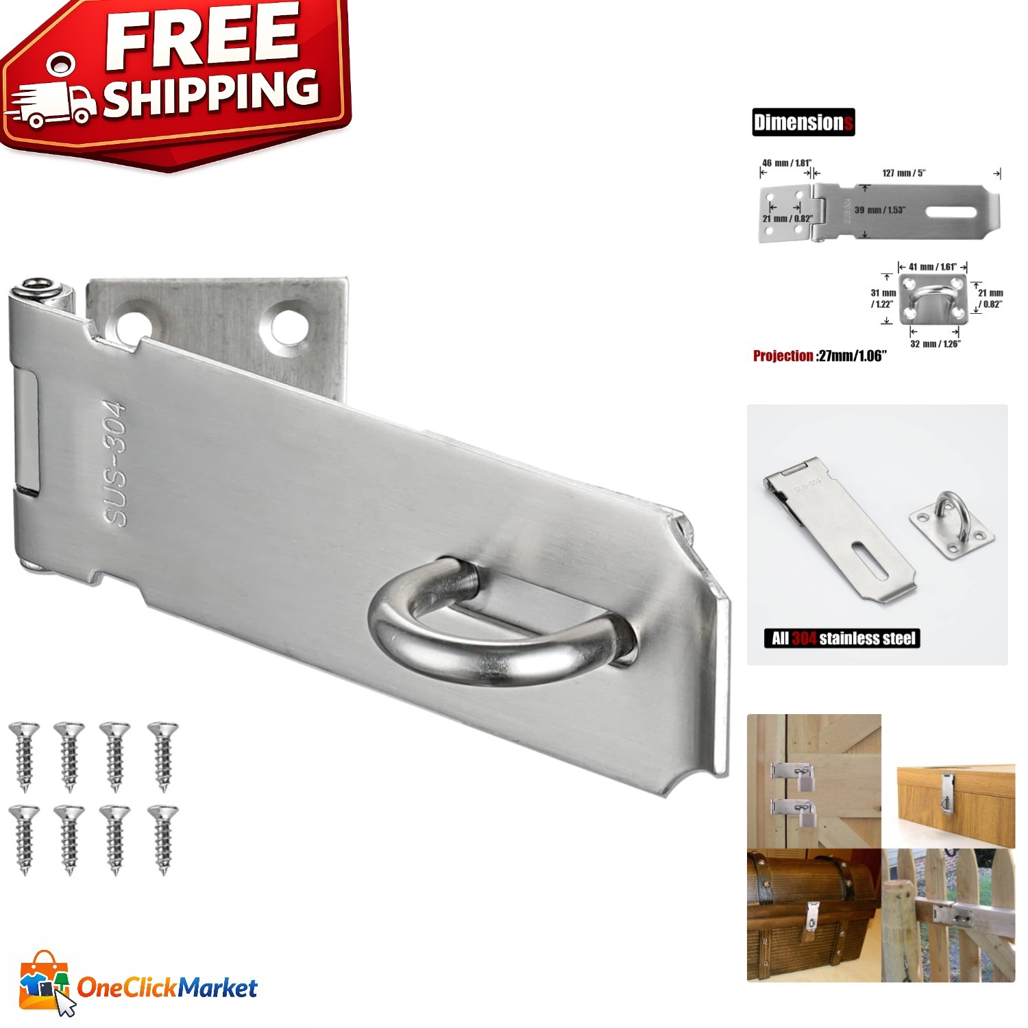 Durable 5-Inch 304 Stainless Steel Hasp Lock - Easy to Install Security Solution
